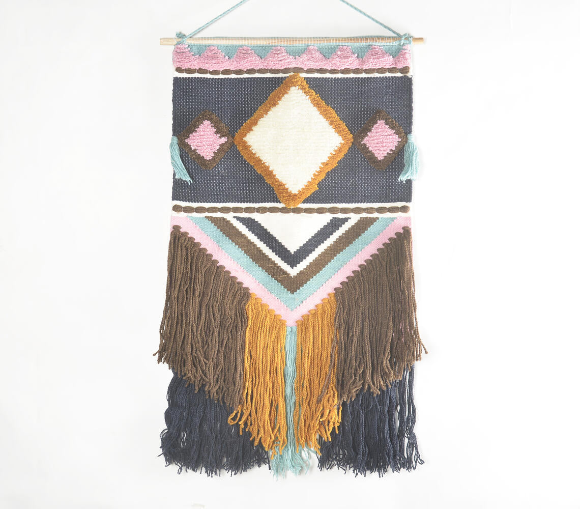 Handwoven Geometric Fringed Wall Hanging Q1-0