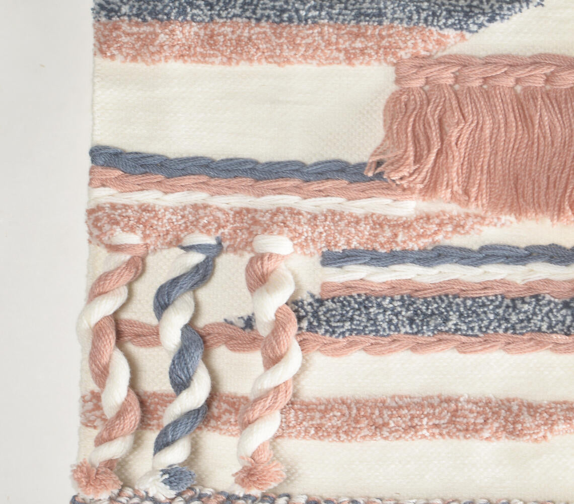 Handwoven Dusty Pink &amp; Cadet Blue Fringed Wall Hanging-1