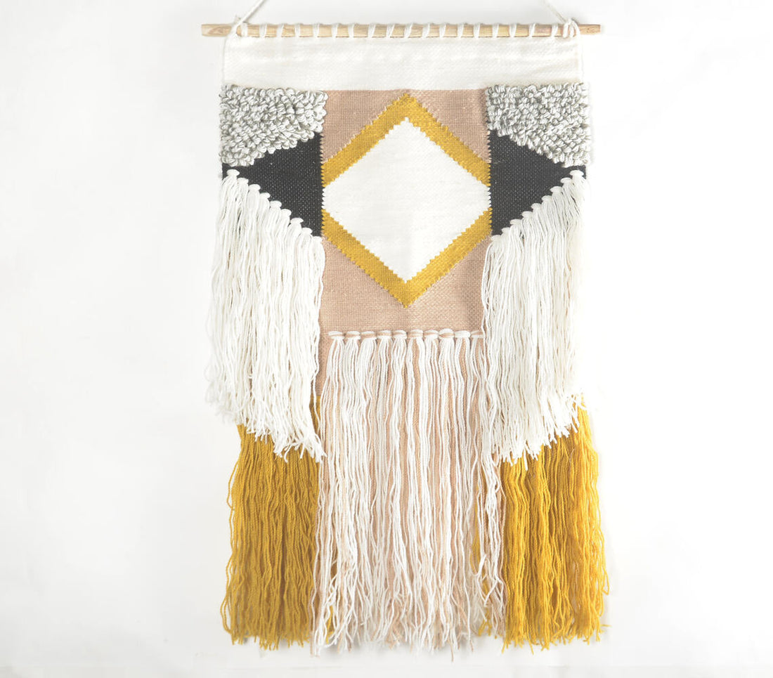 Handwoven &amp; Diamond Tufted Layered Fringed Wall Hanging-0