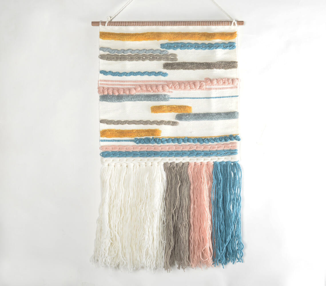 Handwoven &amp; Tufted Broken Lines Fringed Wall Hanging-0