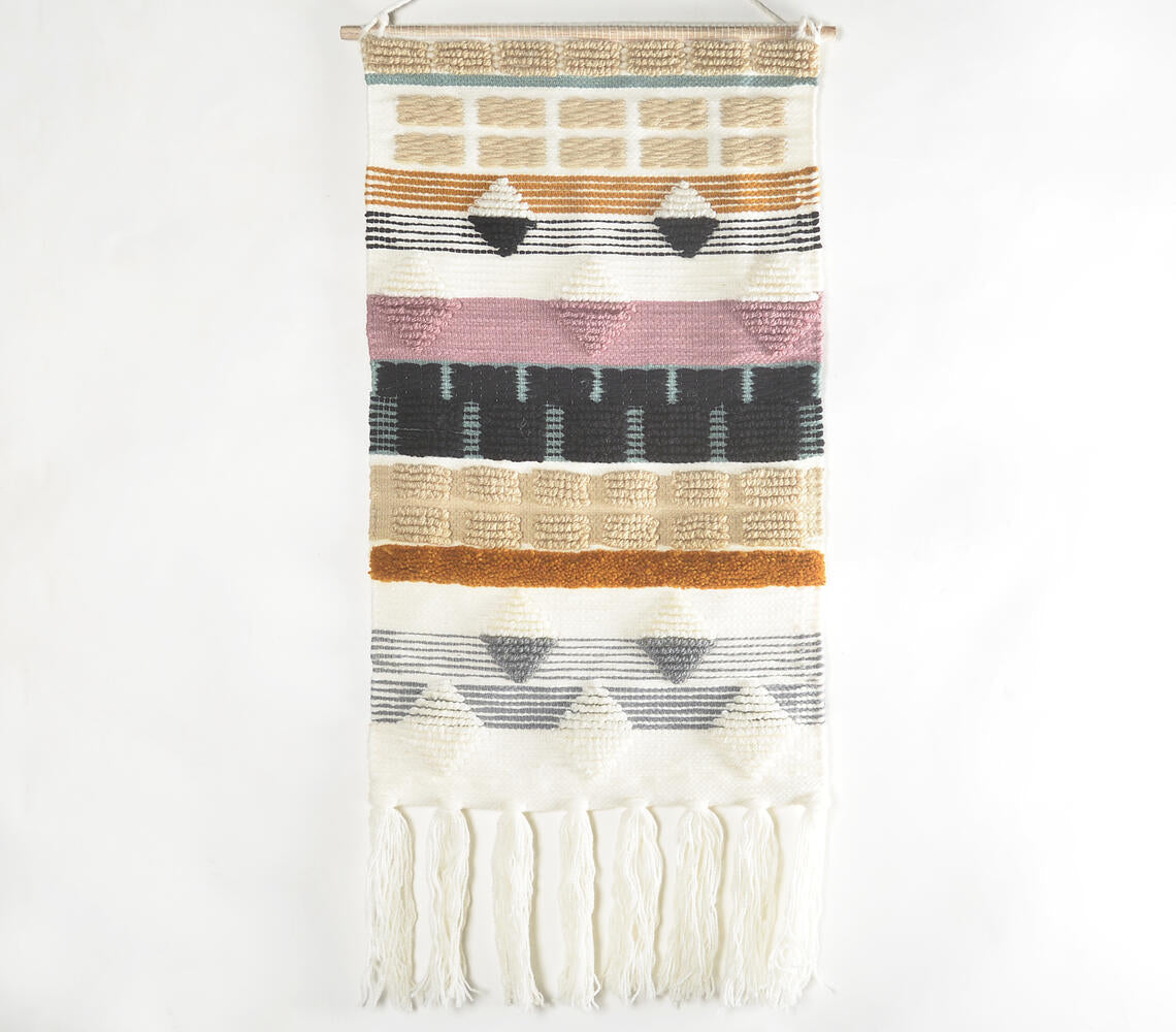 Handwoven Geometric Fringed Wall Hanging-0