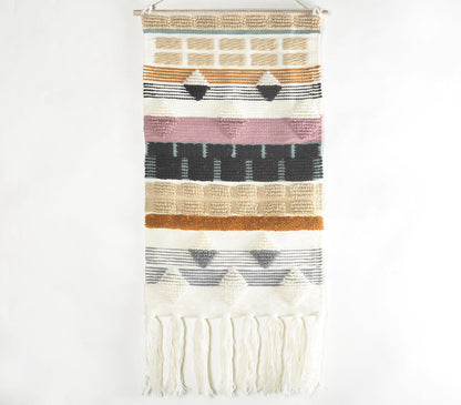 Handwoven Geometric Fringed Wall Hanging-0