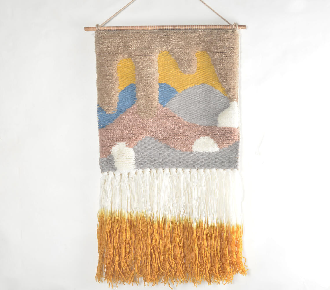 Handwoven &amp; Tufted Abstract Wall Hanging with Ombre Fringes-0