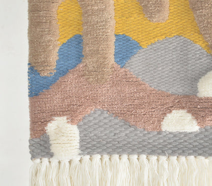 Handwoven &amp; Tufted Abstract Wall Hanging with Ombre Fringes-1