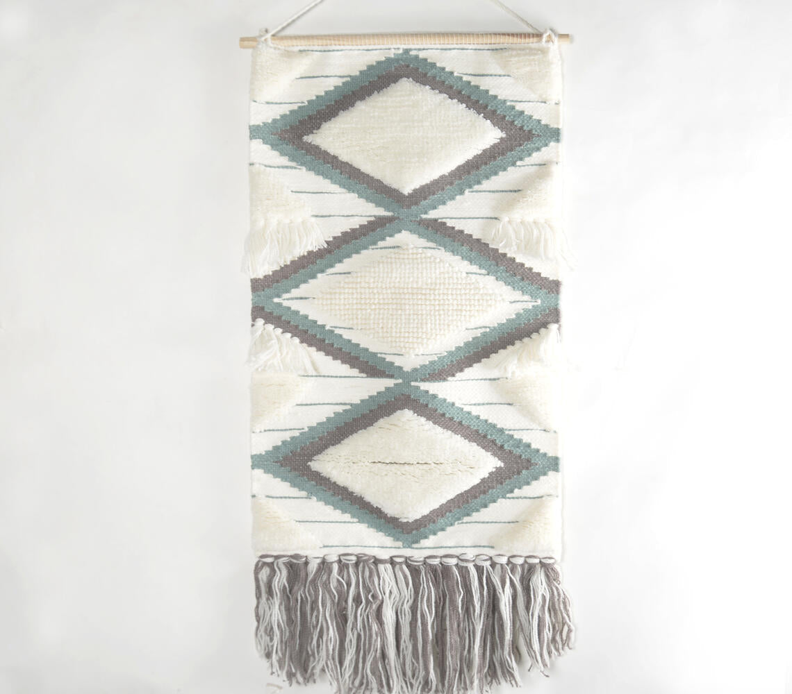 Handwoven &amp; Tufted Geometric Fringed Wall Hanging Eco-0