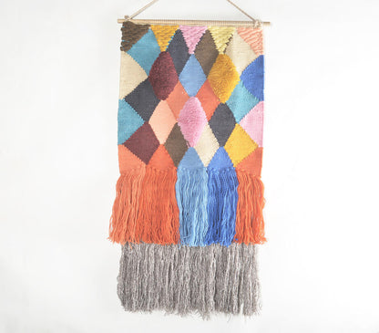 Handwoven Geometric Fringed Wall Hanging-0