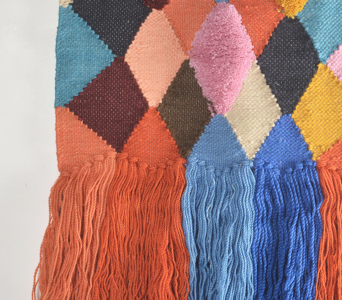 Handwoven Geometric Fringed Wall Hanging-1