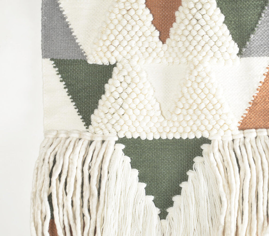 Handwoven &amp; Tufted Geometric Fringed Wall Hanging Q4-1