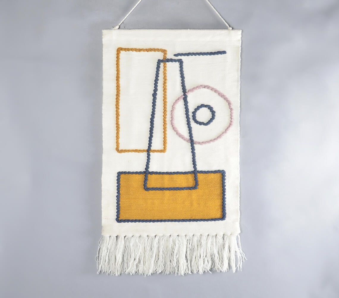 Abstract Tasseled Woolen Wall Hanging-0