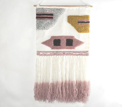 Handwoven &amp; Tufted Abstract Fringed Wall Hanging Q5-0