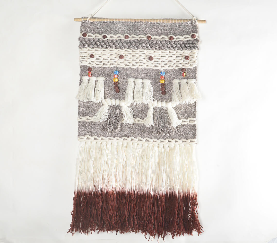 Handwoven Beaded &amp; Fringe tasseled Wall Hanging-0