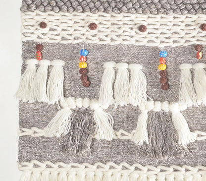 Handwoven Beaded &amp; Fringe tasseled Wall Hanging-1