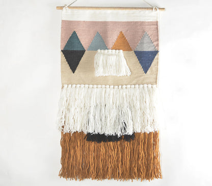 Handwoven &amp; Tufted Geometric Fringed Wall Hanging-0