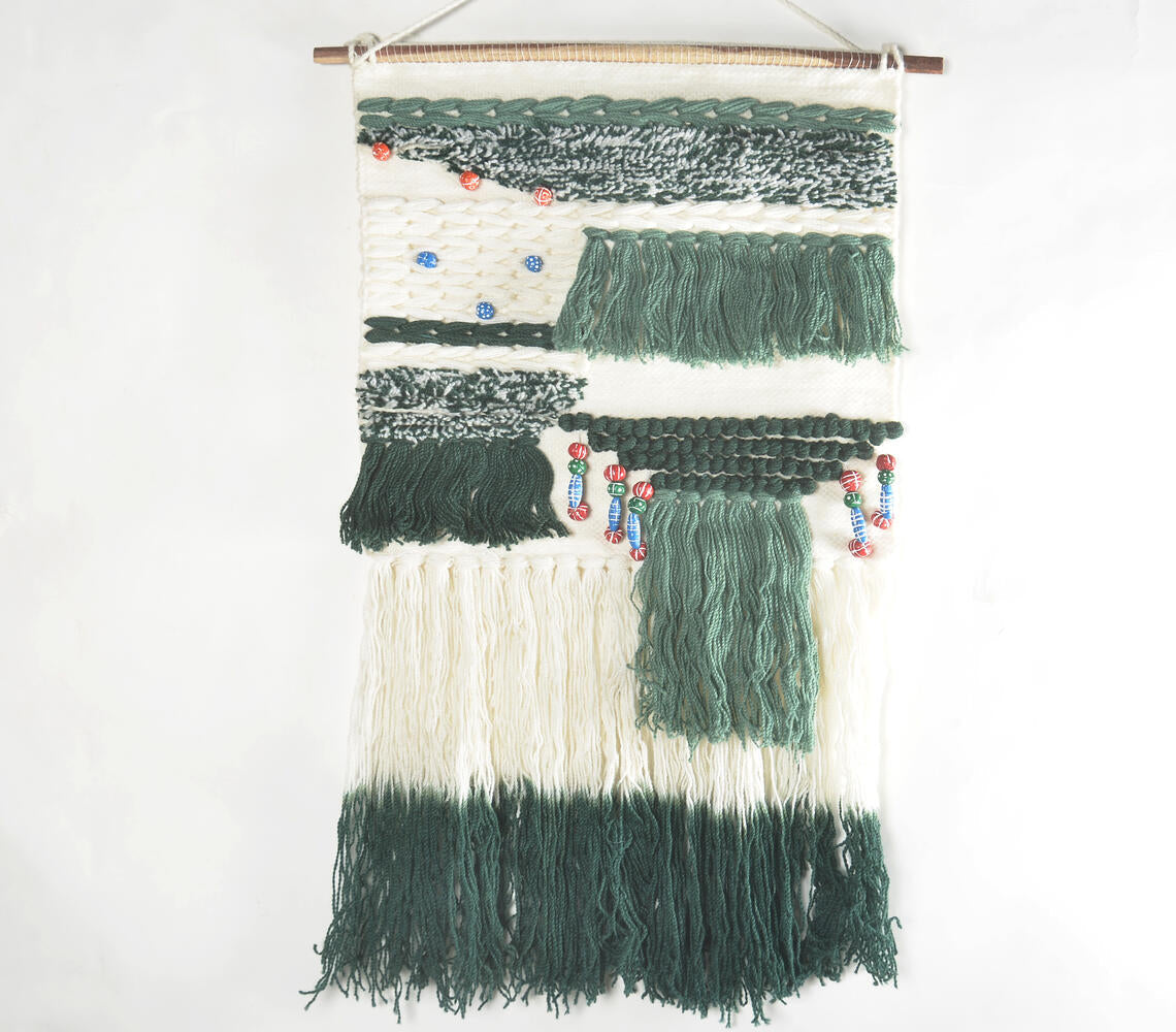 Handwoven &amp; Tufted Wall Hanging with Ombre Fringes-0