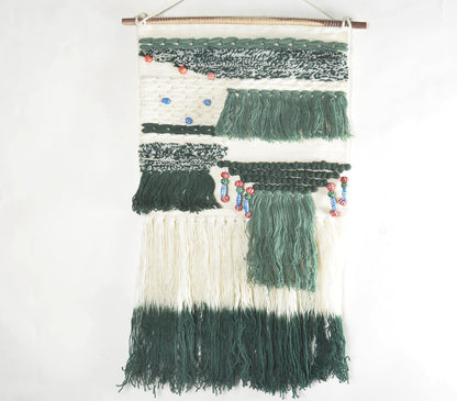 Handwoven &amp; Tufted Wall Hanging with Ombre Fringes-0