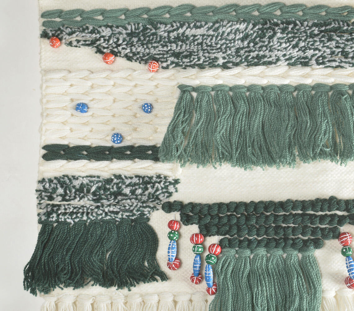 Handwoven &amp; Tufted Wall Hanging with Ombre Fringes-1