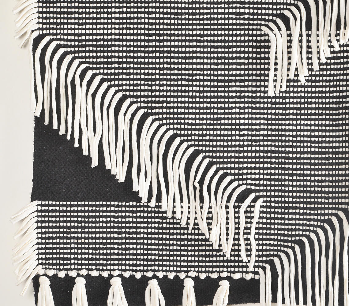 Handwoven Cotton Monochrome Fringed Wall Hanging-1