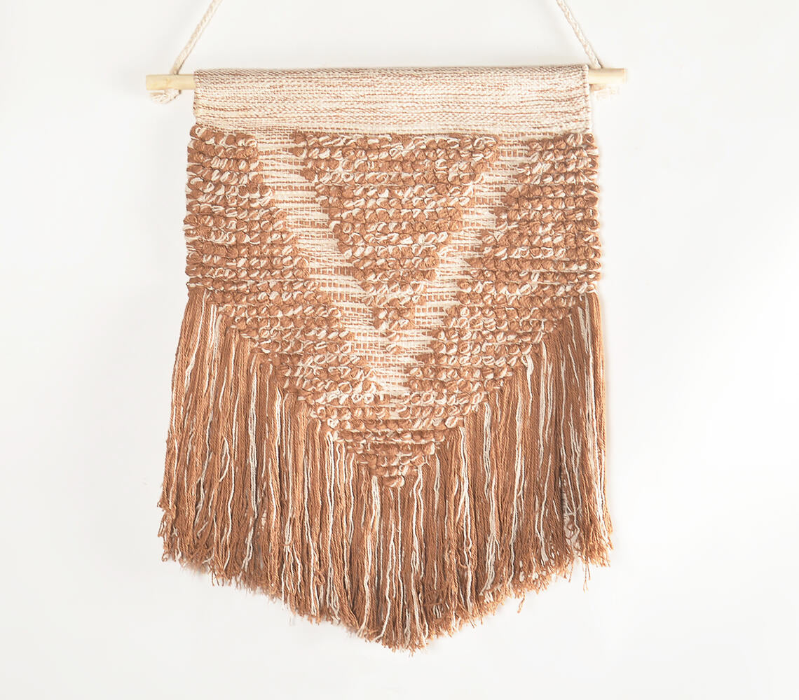 Handwoven Cotton Brown-Toned Fringed Wall Hanging-0