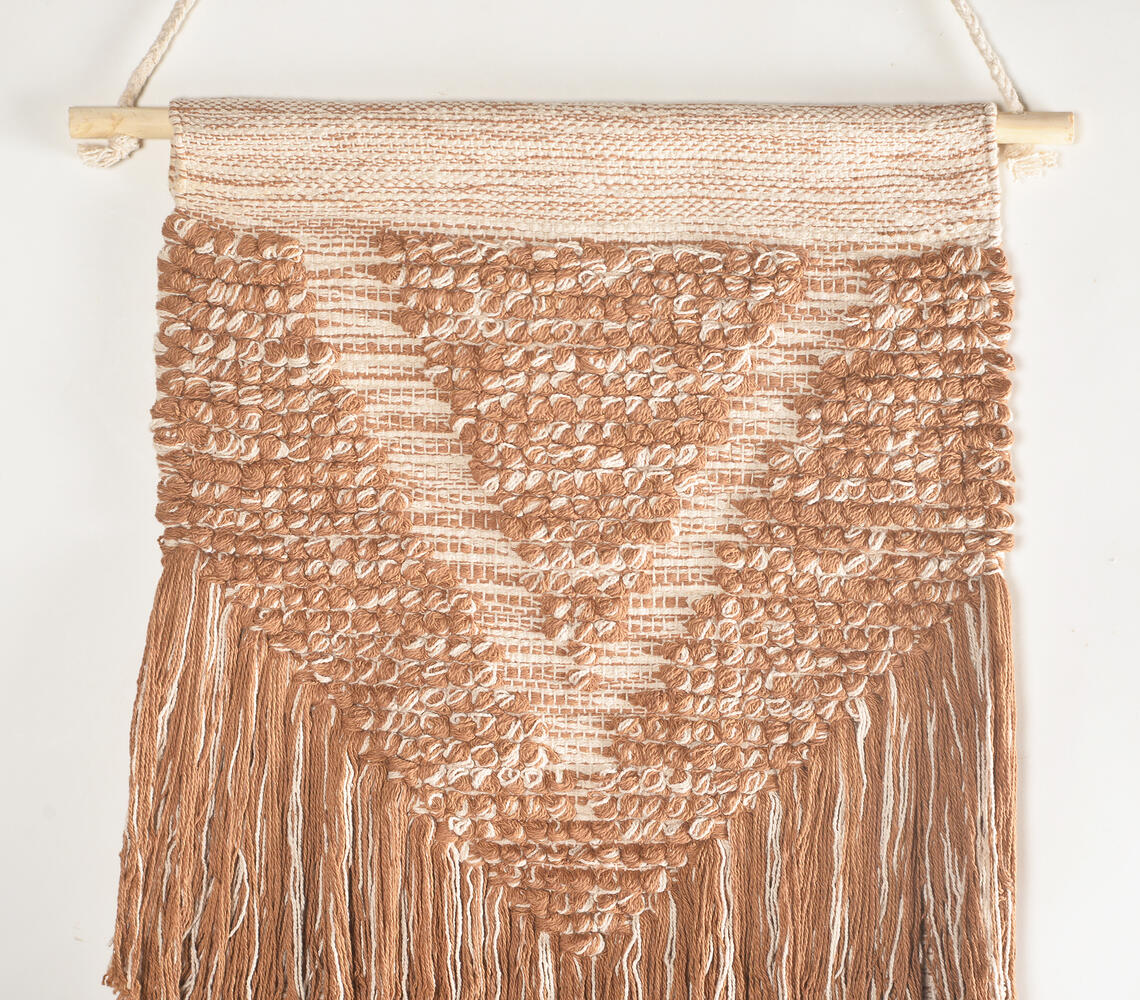 Handwoven Cotton Brown-Toned Fringed Wall Hanging-1