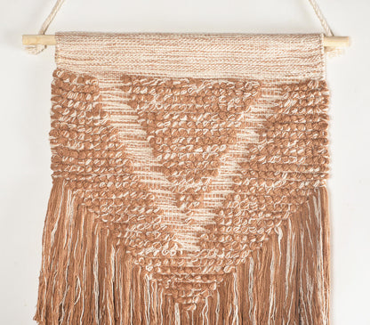 Handwoven Cotton Brown-Toned Fringed Wall Hanging-1