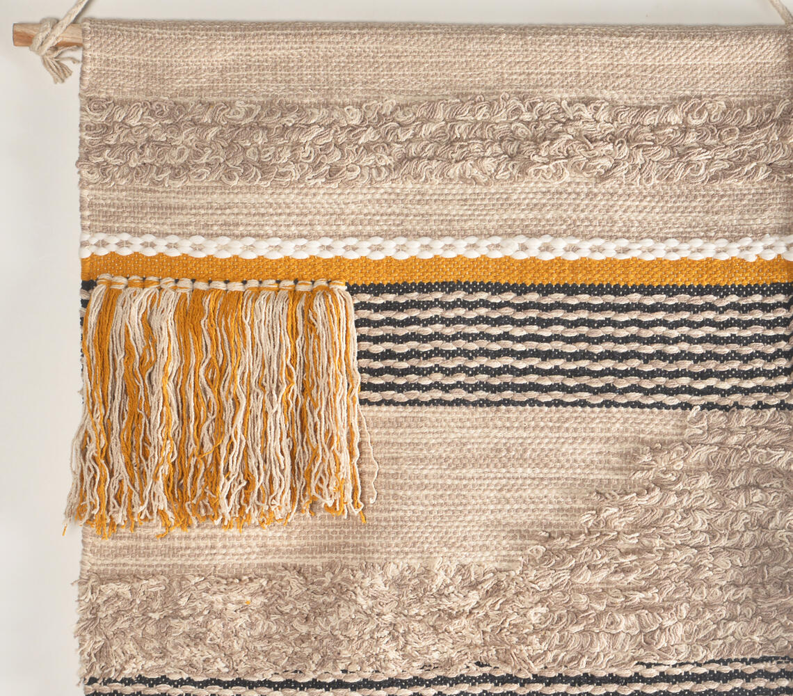 Handwoven Cotton Multicolor Fringed Wall Hanging-1