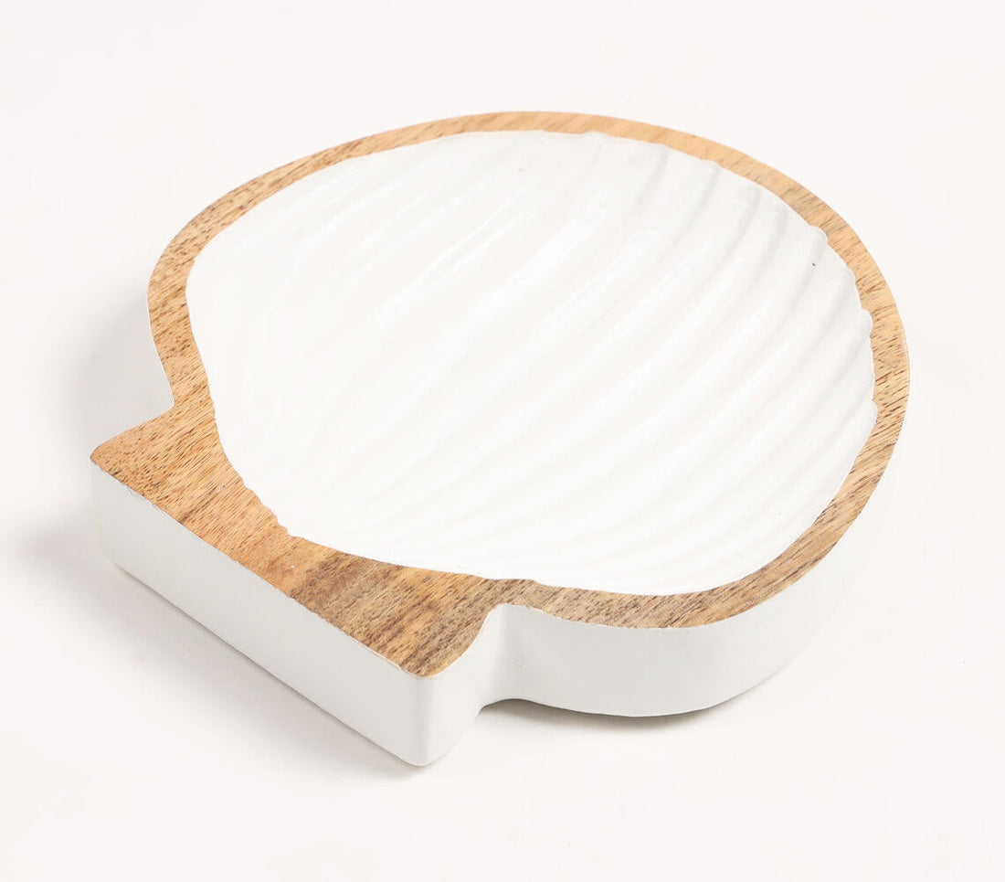Hand Carved Wooden Clam Shell Serving Platter-1