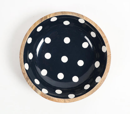 Enamelled Polka Dotted Black Wooden Bowl-3