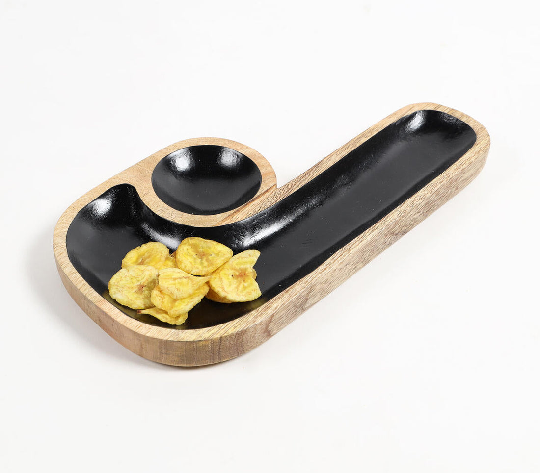 Hand Carved J-Shaped Black Wooden Platter-0