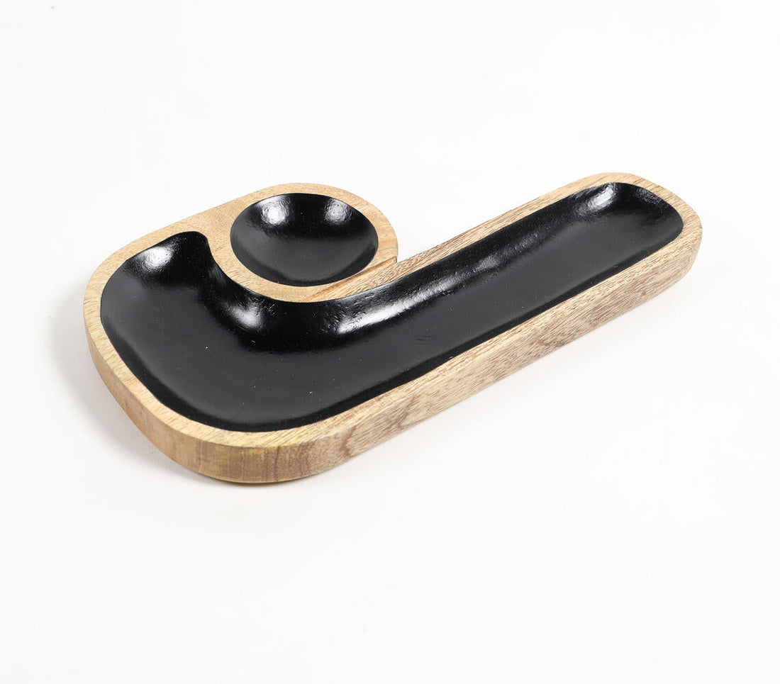 Hand Carved J-Shaped Black Wooden Platter-1