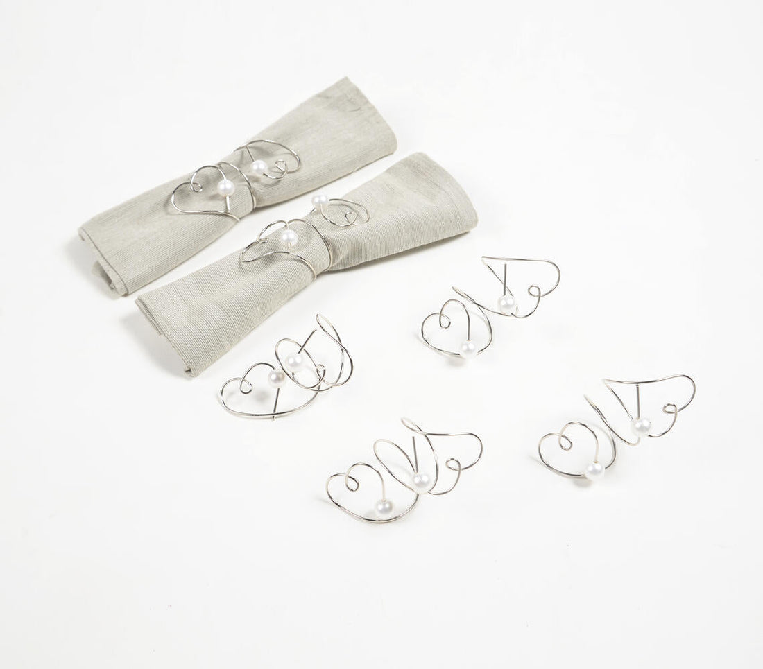 Heart Coiled Pearl Napkin rings (set of 6)-0