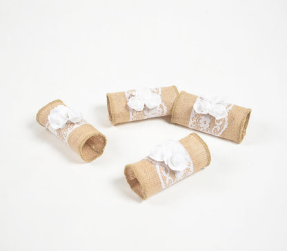 Jute &amp; Floral Lace Napkin rings (set of 4)-1