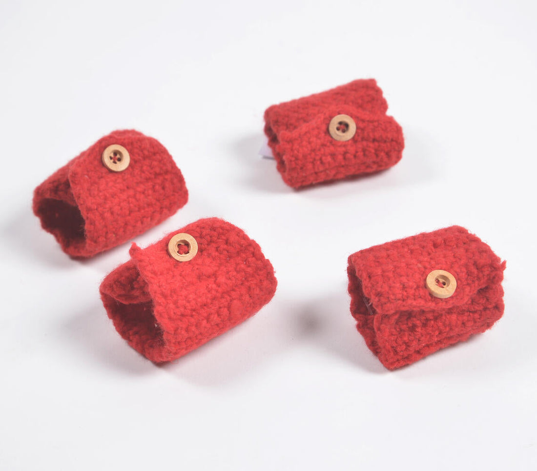 Knitted Cherry Red Napkin Rings (Set of 4)-1