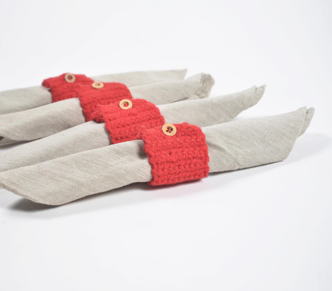 Knitted Cherry Red Napkin Rings (Set of 4)-2