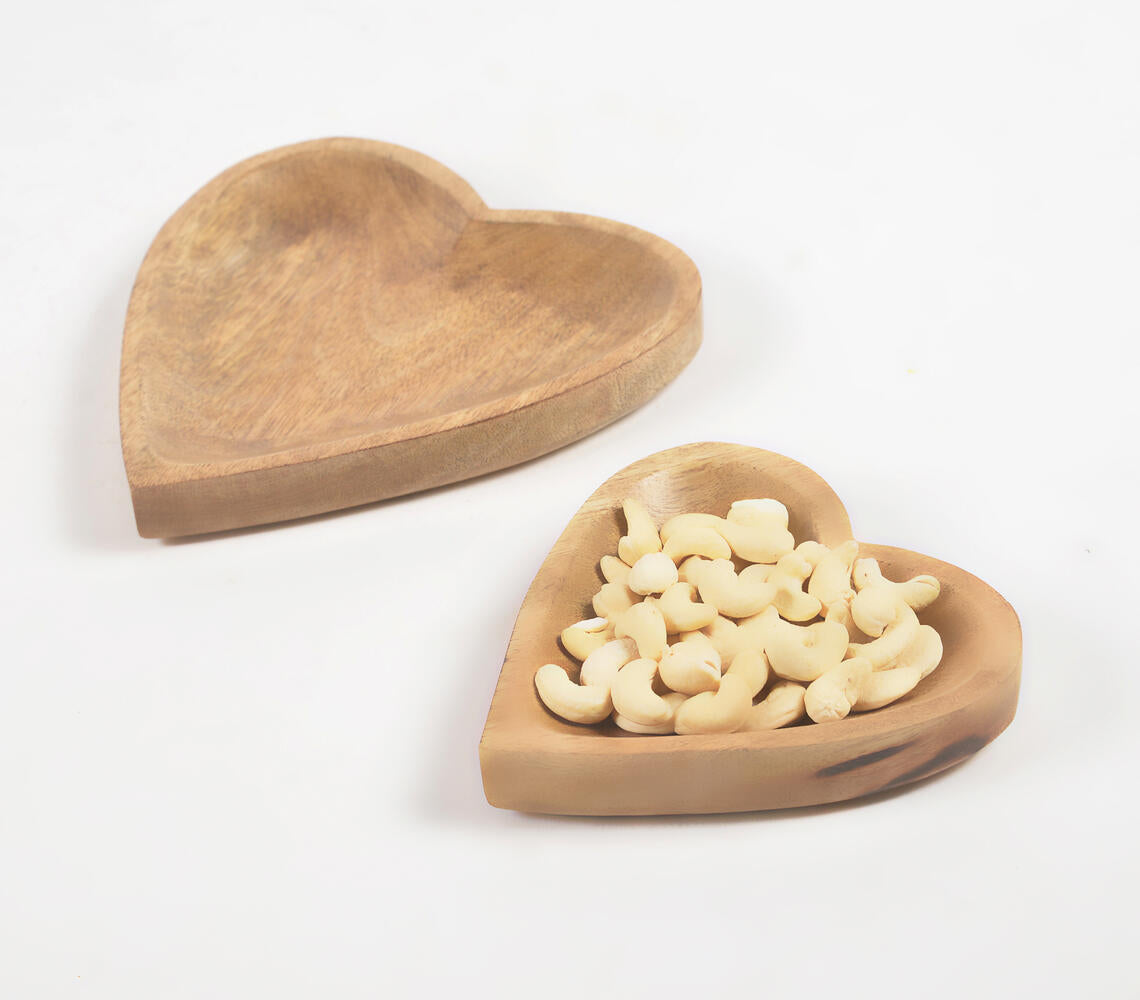 Heart-Shaped Mango Wood Snack Trays (set of 2)-0