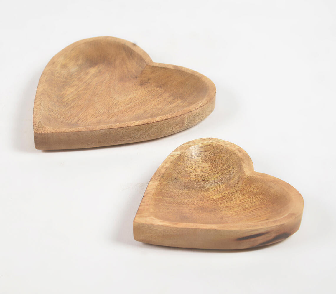 Heart-Shaped Mango Wood Snack Trays (set of 2)-1