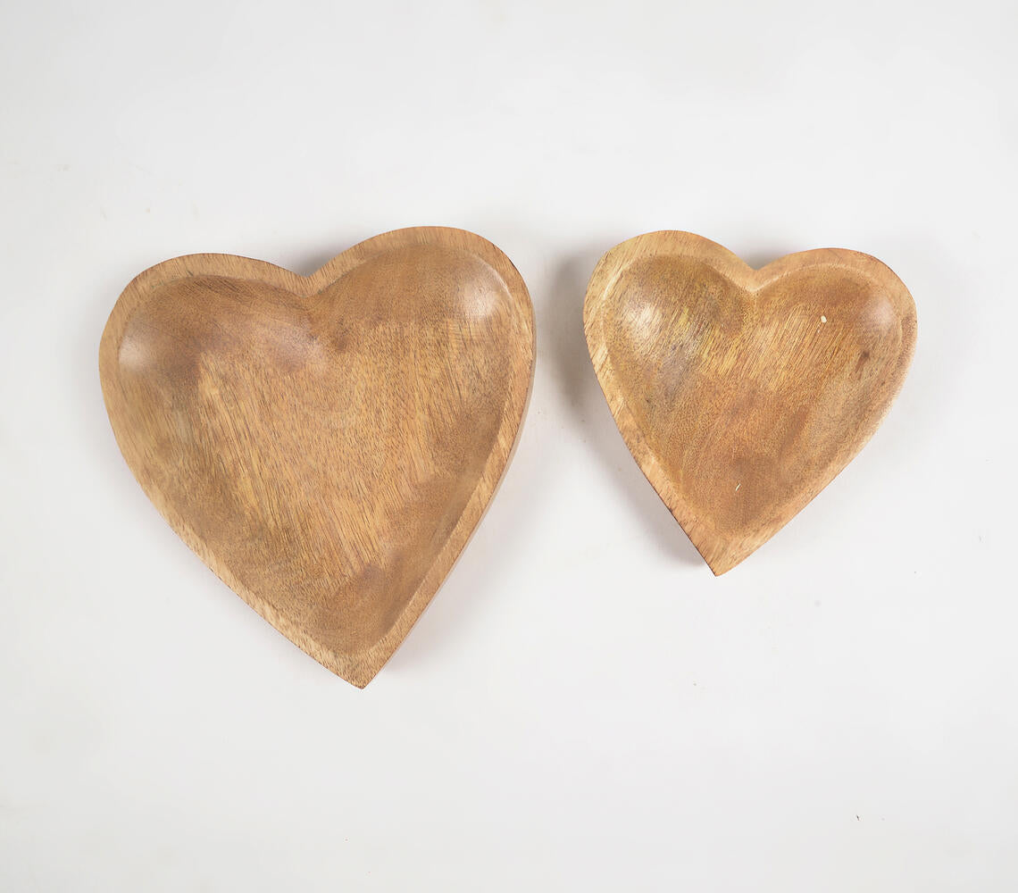 Heart-Shaped Mango Wood Snack Trays (set of 2)-3