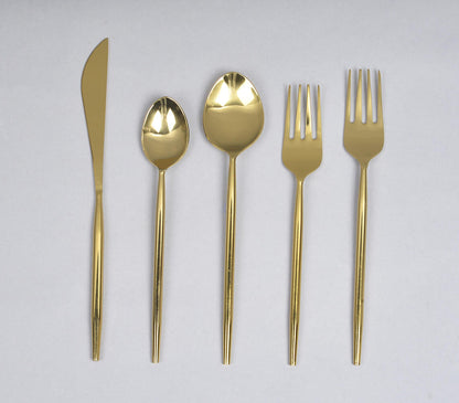 Silver &amp; Gold-Toned Stainless Steel Flatware (Set of 5)-0