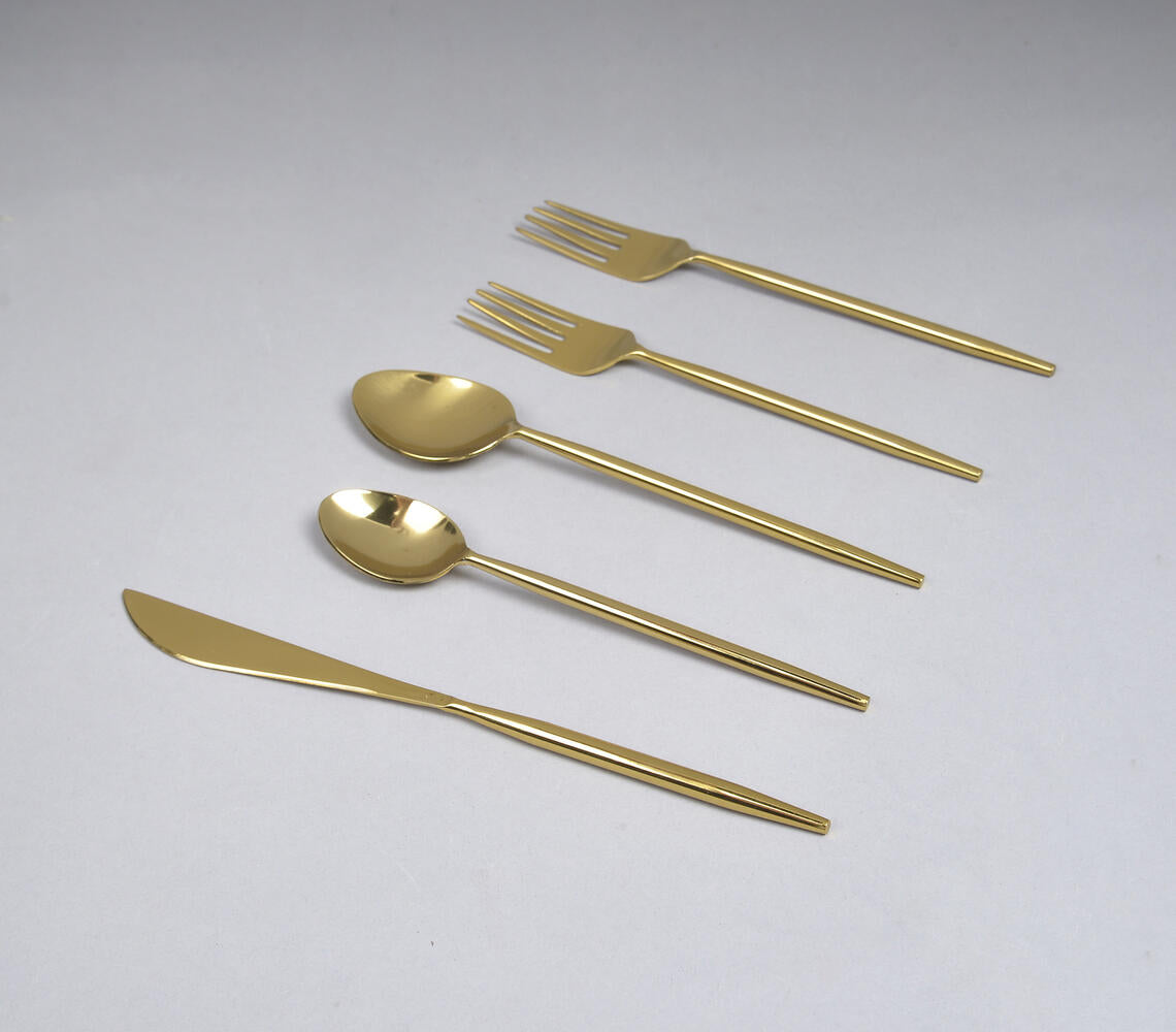 Silver &amp; Gold-Toned Stainless Steel Flatware (Set of 5)-1