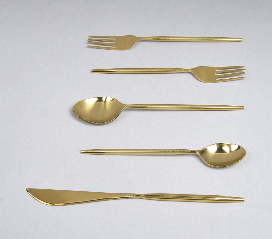 Silver &amp; Gold-Toned Stainless Steel Flatware (Set of 5)-2