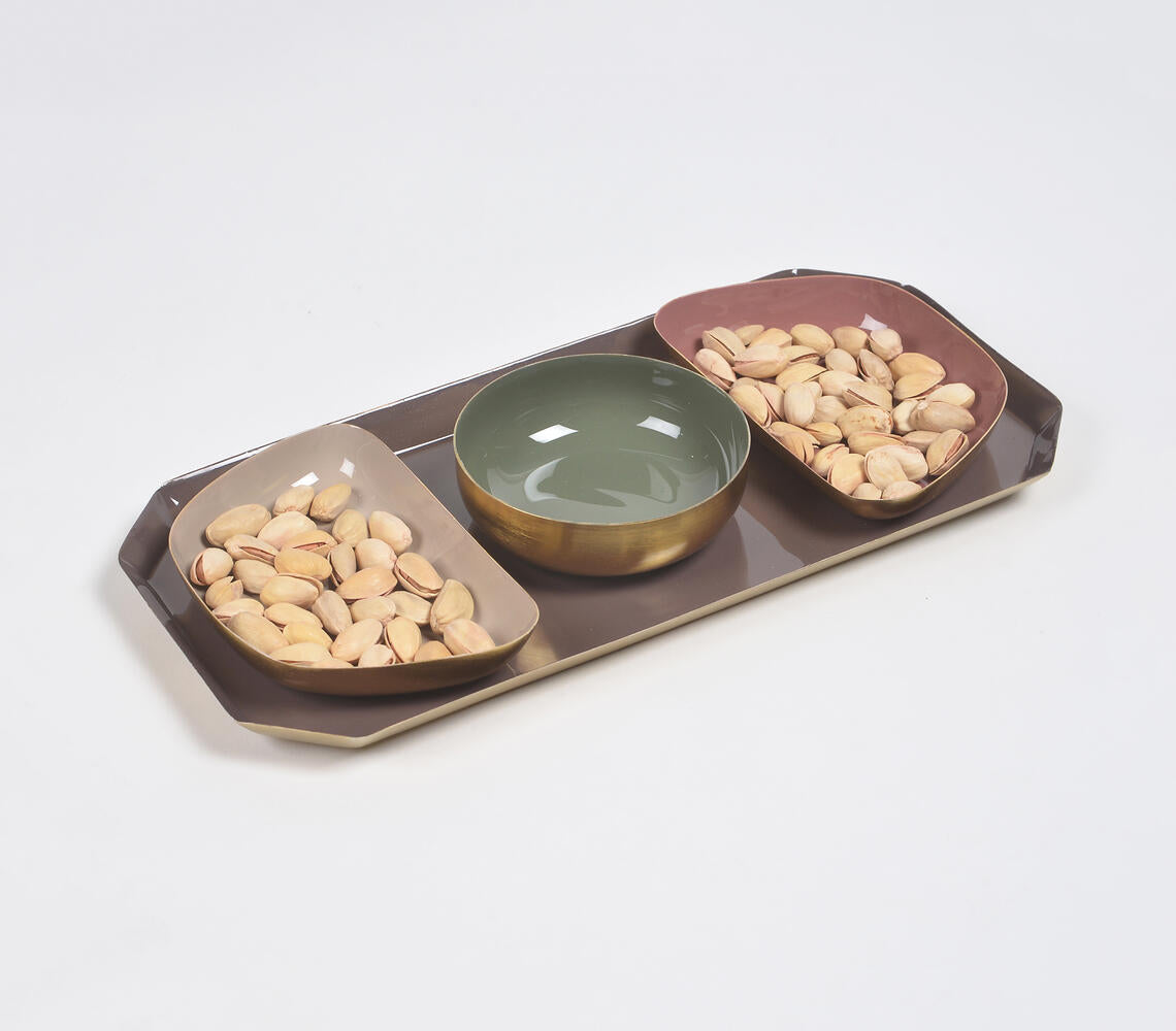 Enamelled Iron Dry Fruit Dishes and Tray Set-0