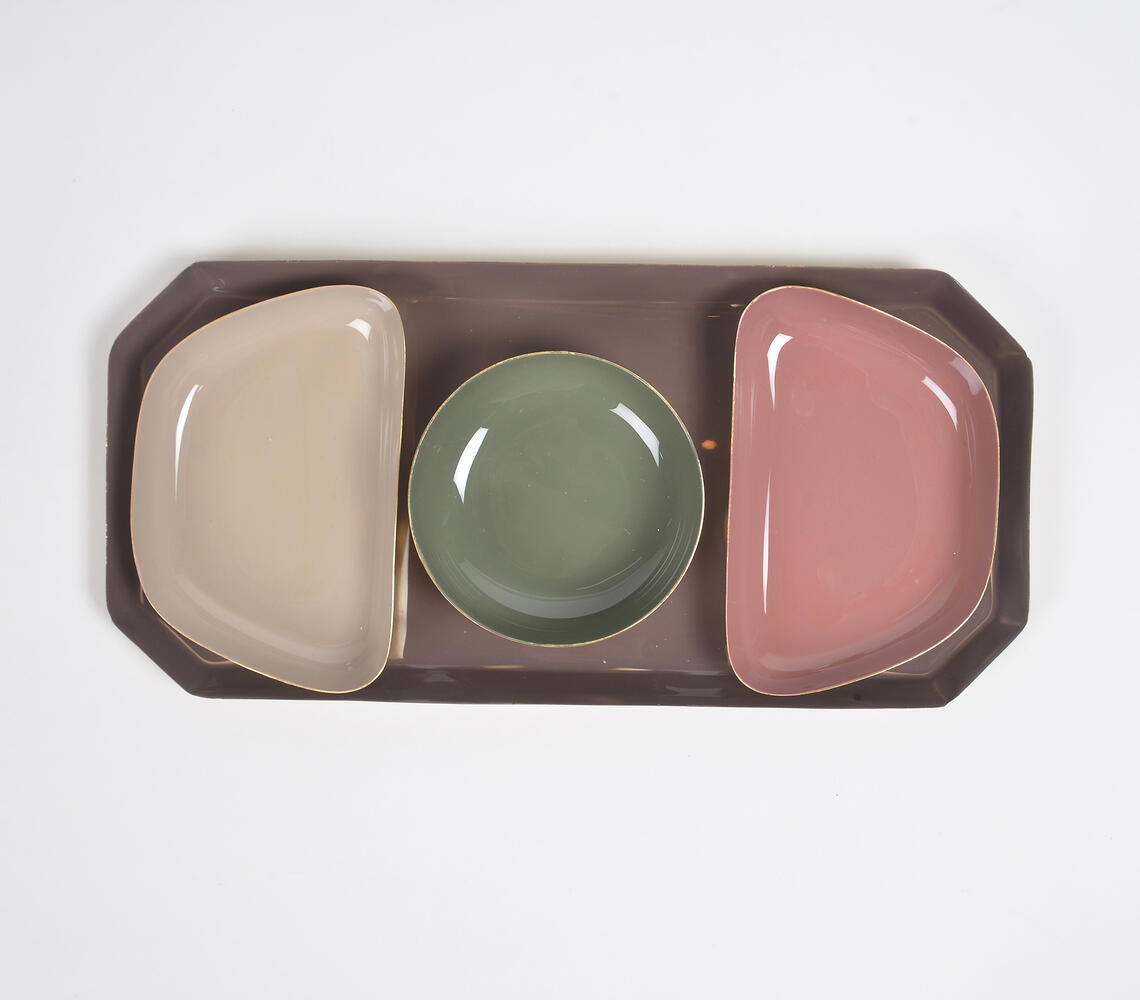 Enamelled Iron Dry Fruit Dishes and Tray Set-1