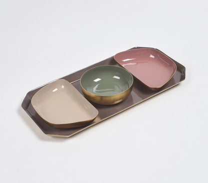 Enamelled Iron Dry Fruit Dishes and Tray Set-2