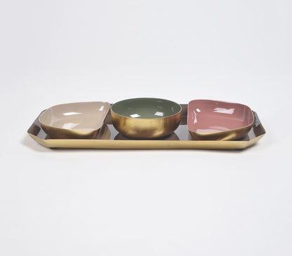 Enamelled Iron Dry Fruit Dishes and Tray Set-3