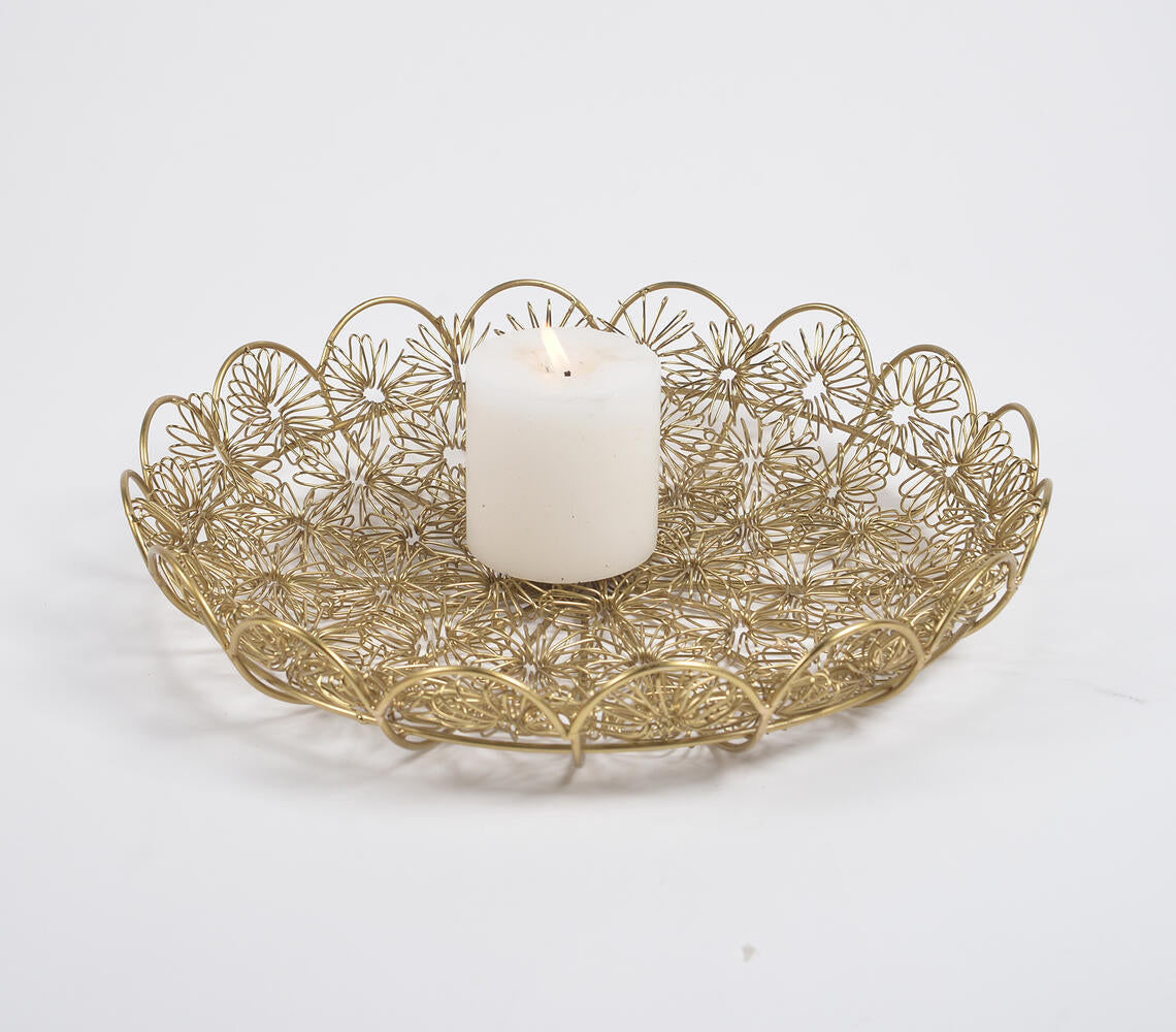 Antique Gold-Toned Coiled Floral Iron Platter-0