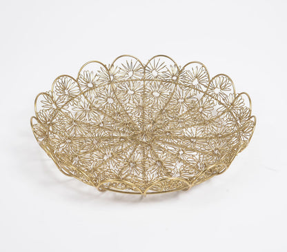 Antique Gold-Toned Coiled Floral Iron Platter-2