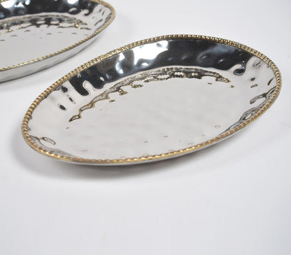 Hand Beaten Silver-Toned Iron Egg-Shaped Trays (set of 2)-1