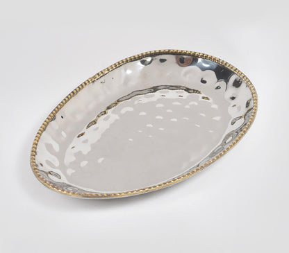 Hand Beaten Silver-Toned Iron Egg-Shaped Trays (set of 2)-2