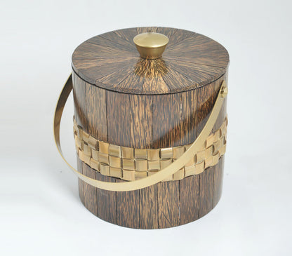 Steel and Wood Double Wall Ice Bucket With Tong-1