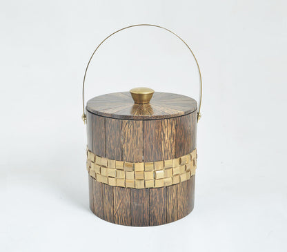 Steel and Wood Double Wall Ice Bucket With Tong-2