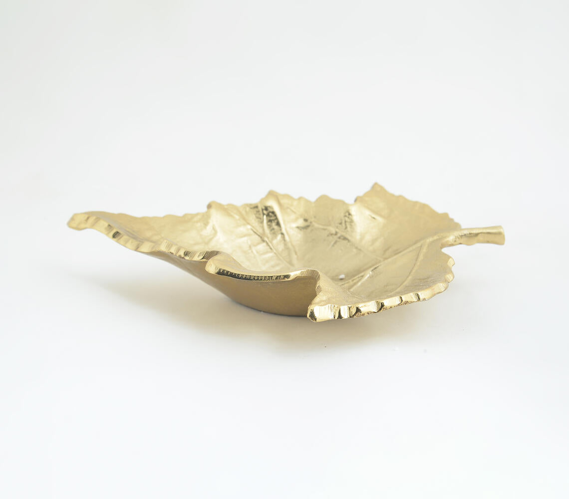 Gold Toned Autumn Leaf Aluminium Dish-3